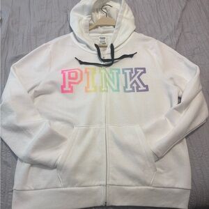 PINK Victoria's Secret Full Zip Hoodie, White, XL